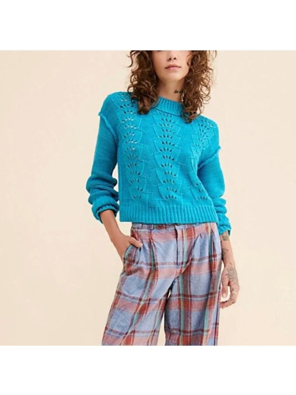 NWT Free People Bell Song Teal Ribbed Mock Neck Long Sleeve Pullover Sweater S